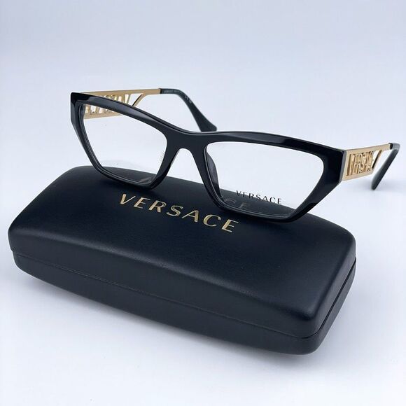 NEW Versace VE3327U GB1 Black Gold Frame Logo Square Women Eyeglasses - Picture 1 of 12